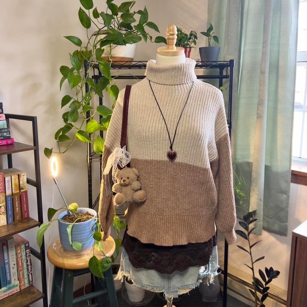 American Eagle Brown Turtleneck Sweater Womens Small Preppy Cozy Knits‎